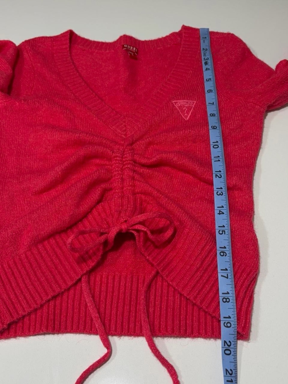 Guess Hot Pink V-Neck Ruched Drawstring Sweater - Picture 8 of 8